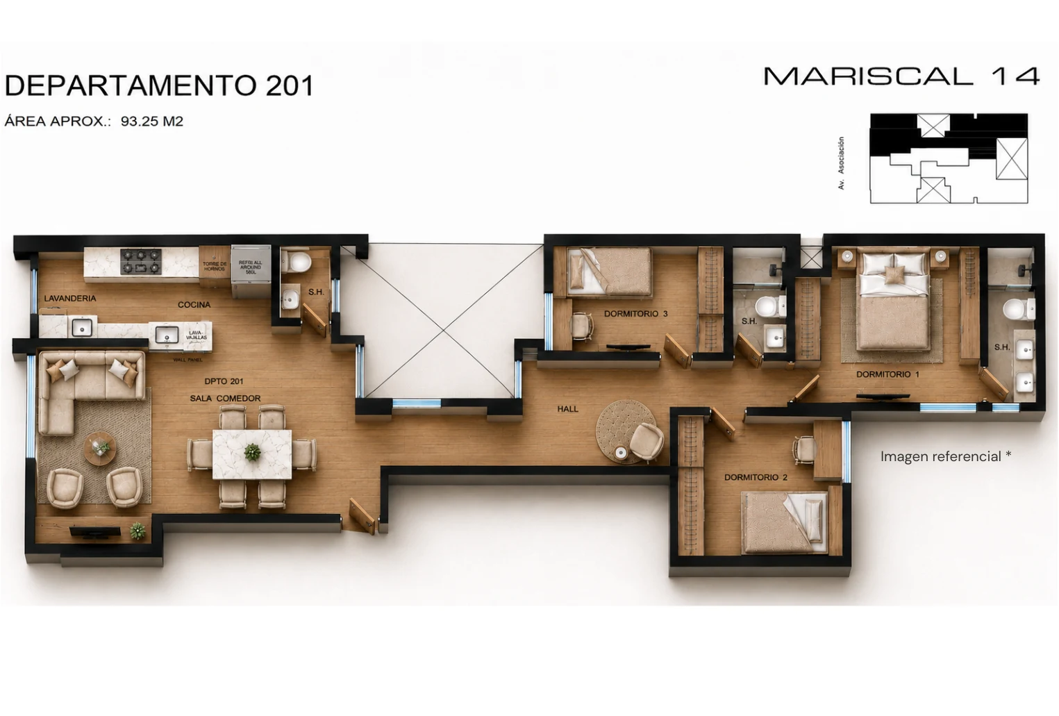 Vista renderizada tipo 10 – 93.25 m²