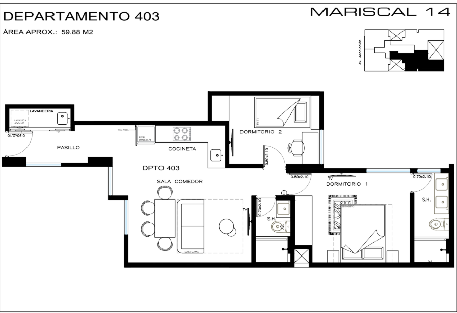 Plano tipo 4 – 59.88 m²