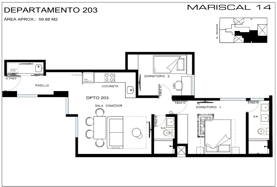 Plano tipo 5 – 59.88 m²