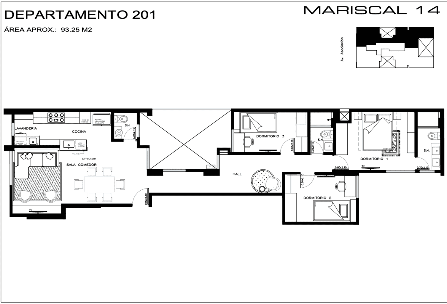 Plano tipo 10 – 93.25 m²